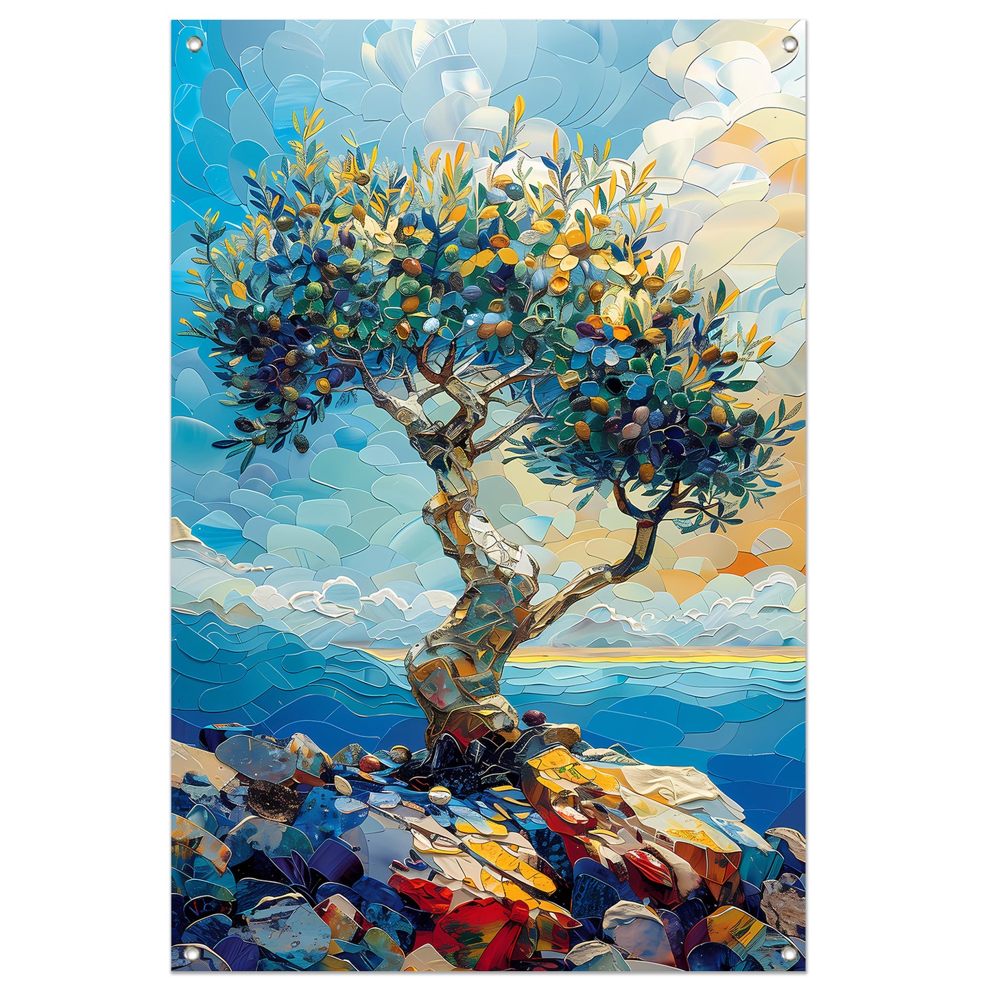 Kleurrijk Olijfboom aan Zee tuinposter