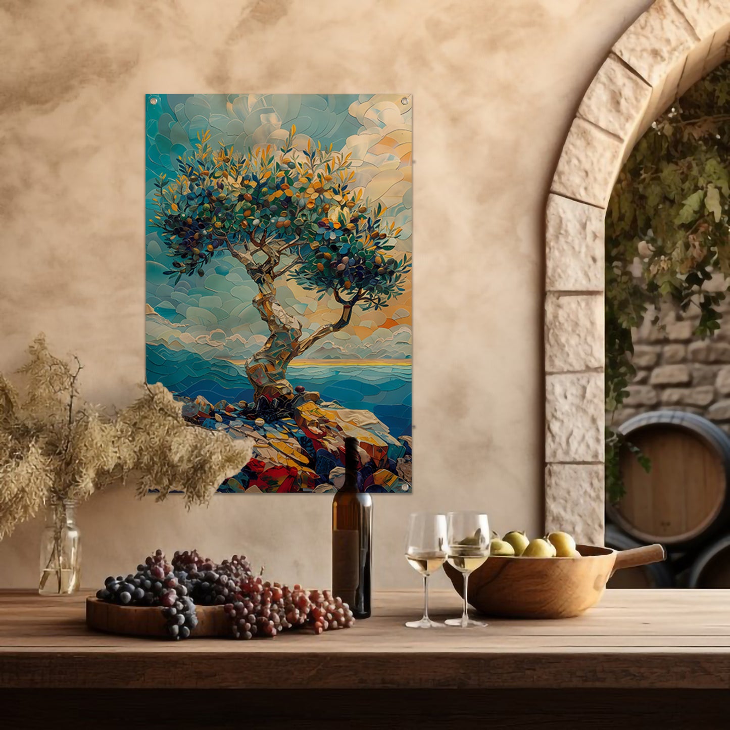 Kleurrijk Olijfboom aan Zee tuinposter