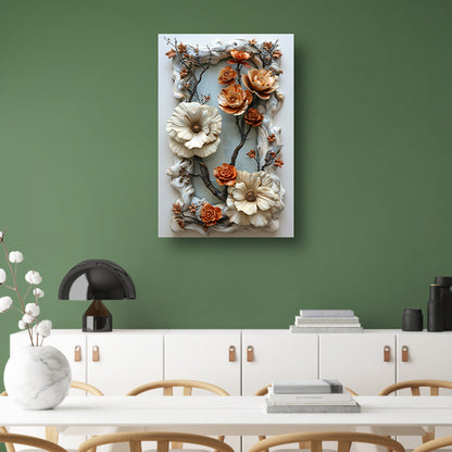 Handgemaakt bloemenreliëf in natuurlijke kleuren canvas met baklijst