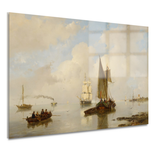 De Zeeuwsche stroomen bij stil weder, in t verschiet eene stoomboot - Andreas Schelfhout acrylglas