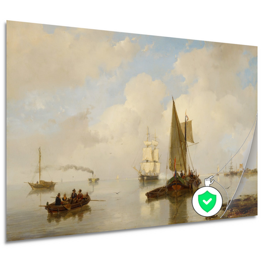 De Zeeuwsche stroomen bij stil weder, in t verschiet eene stoomboot - Andreas Schelfhout poster