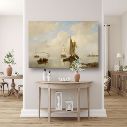 De Zeeuwsche stroomen bij stil weder, in t verschiet eene stoomboot - Andreas Schelfhout canvas