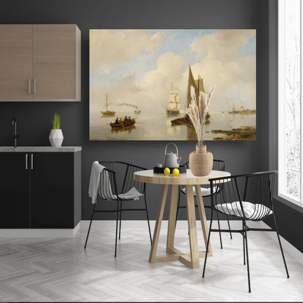 De Zeeuwsche stroomen bij stil weder, in t verschiet eene stoomboot - Andreas Schelfhout canvas