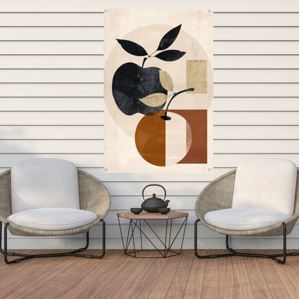 Moderne Abstracte Appel met Bladeren Design tuinposter