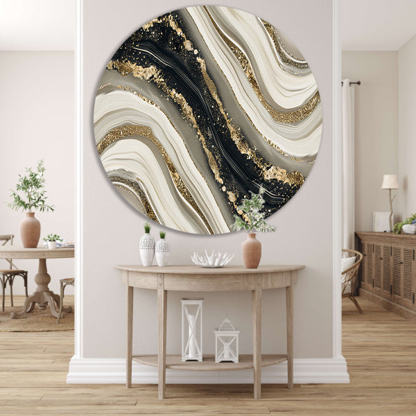Abstracte gouden kunst met dynamische accenten aluminium muurcirkel