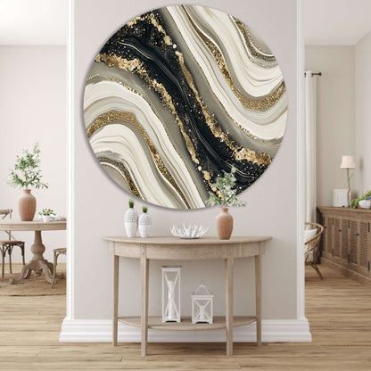 Abstracte gouden kunst met dynamische accenten aluminium muurcirkel
