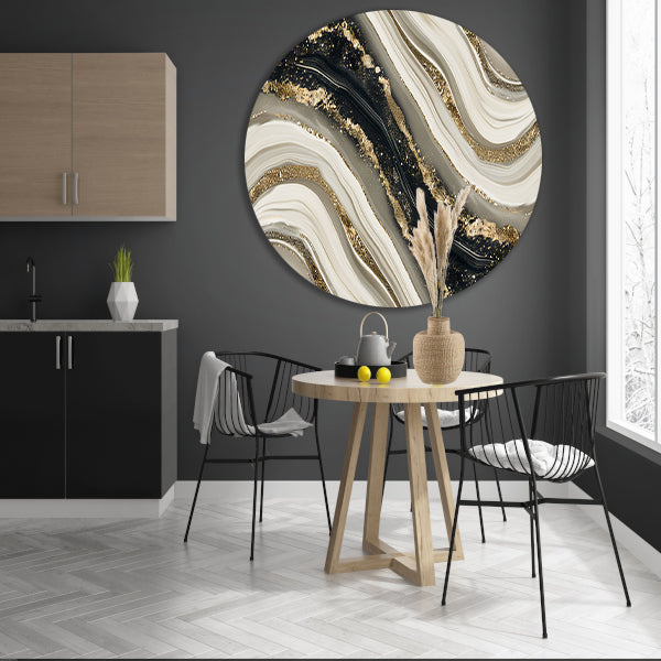 Abstracte gouden kunst met dynamische accenten aluminium muurcirkel