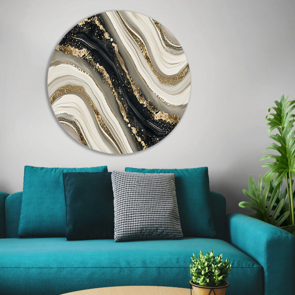 Abstracte gouden kunst met dynamische accenten aluminium muurcirkel