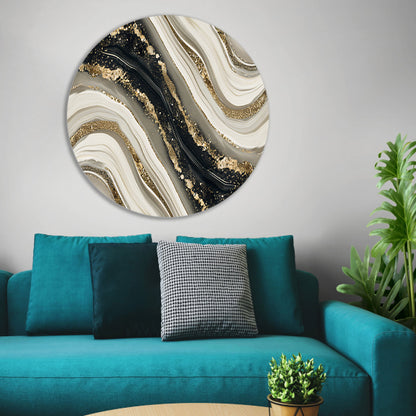 Abstracte gouden kunst met dynamische accenten aluminium muurcirkel