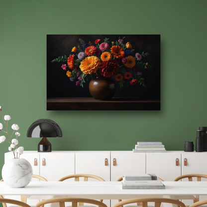 Bruine vaas met levendige bloemenschat acrylglas
