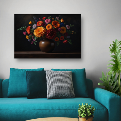 Bruine vaas met levendige bloemenschat acrylglas