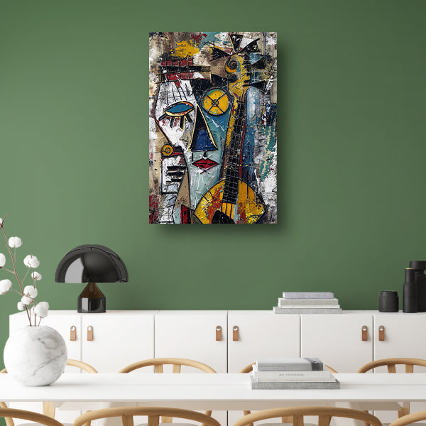 Abstracte Vrouw met Gitaar in Kleuren poster