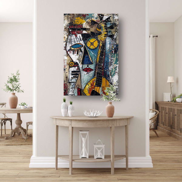 Abstracte Vrouw met Gitaar in Kleuren poster