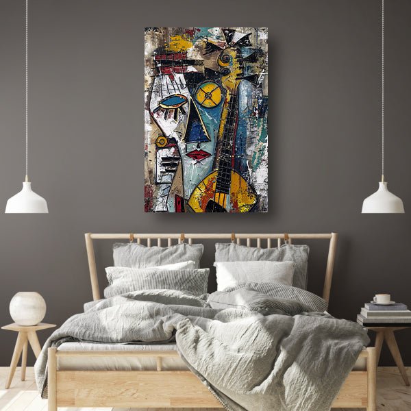 Abstracte Vrouw met Gitaar in Kleuren poster