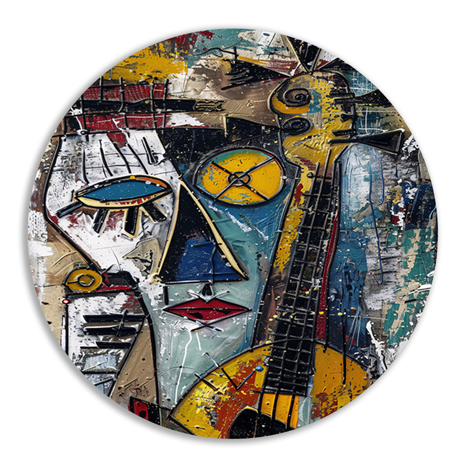 Abstracte Vrouw met Gitaar in Kleuren forex muurcirkel