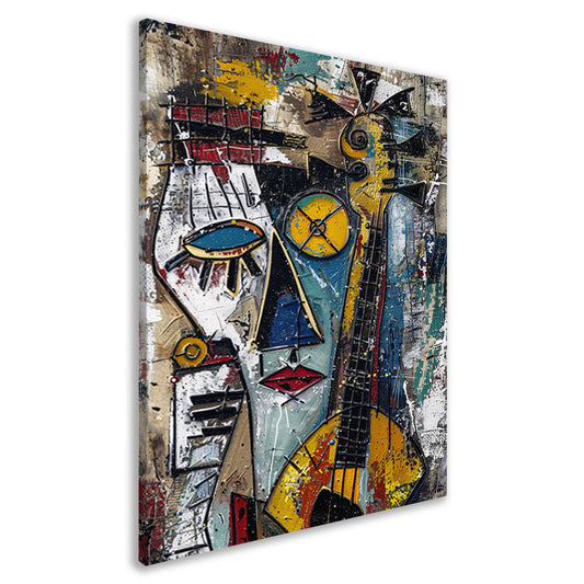 Abstracte Vrouw met Gitaar in Kleuren canvas