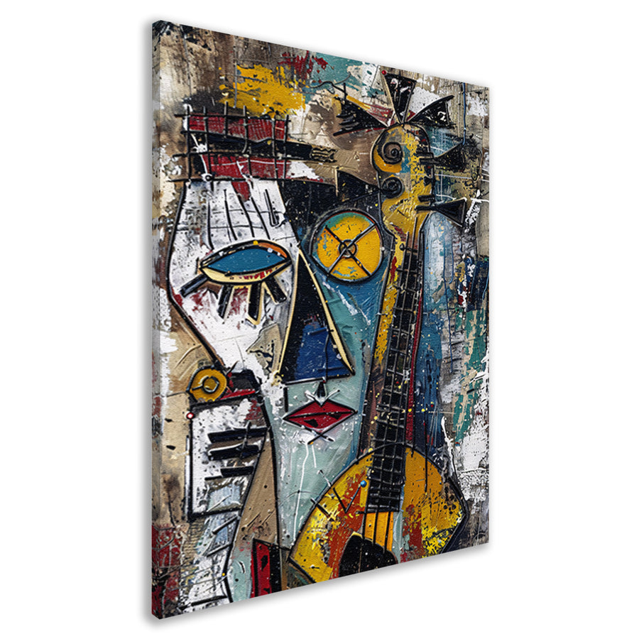Abstracte Vrouw met Gitaar in Kleuren canvas