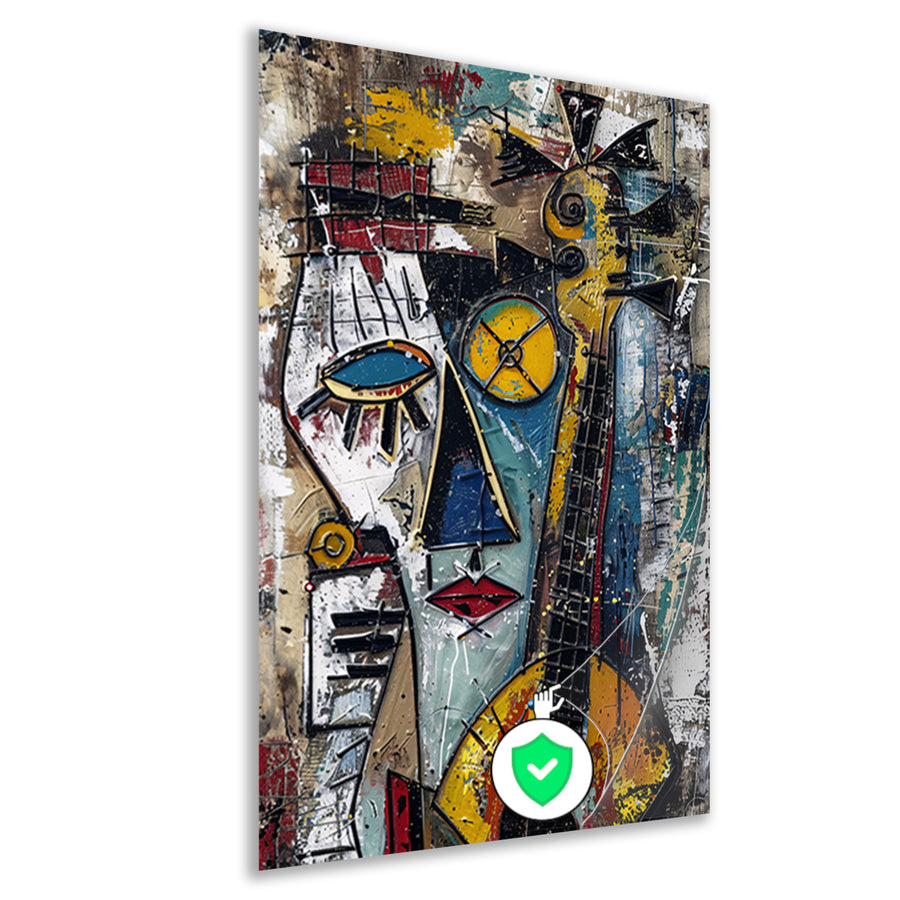 Abstracte Vrouw met Gitaar in Kleuren poster