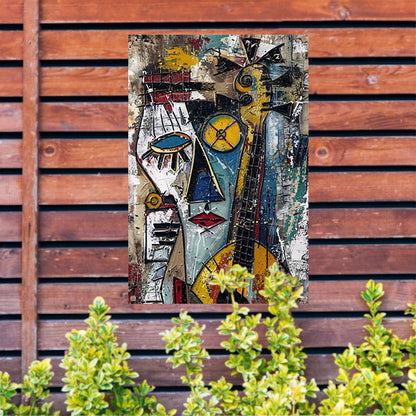 Abstracte Vrouw met Gitaar in Kleuren tuinposter