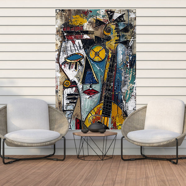 Abstracte Vrouw met Gitaar in Kleuren tuinposter