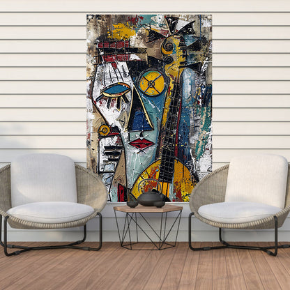 Abstracte Vrouw met Gitaar in Kleuren tuinposter