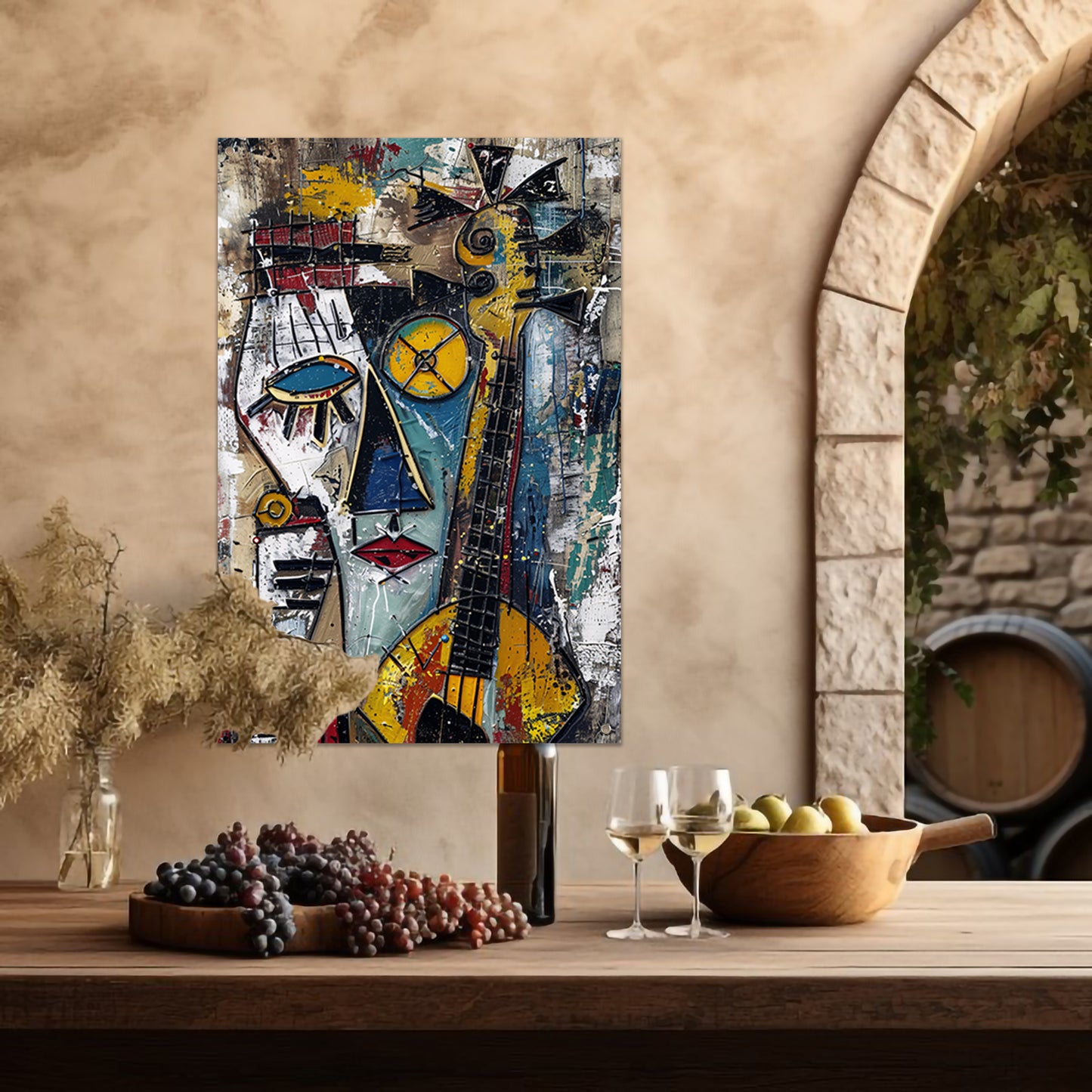 Abstracte Vrouw met Gitaar in Kleuren tuinposter