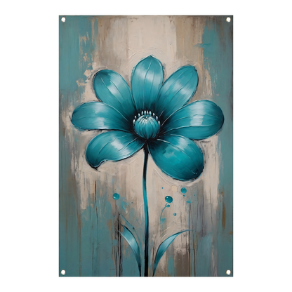 Turquoise Bloem op Beige Abstract Achtergrond tuinposter