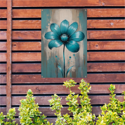 Turquoise Bloem op Beige Abstract Achtergrond tuinposter