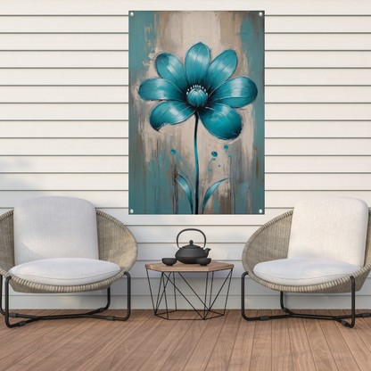 Turquoise Bloem op Beige Abstract Achtergrond tuinposter