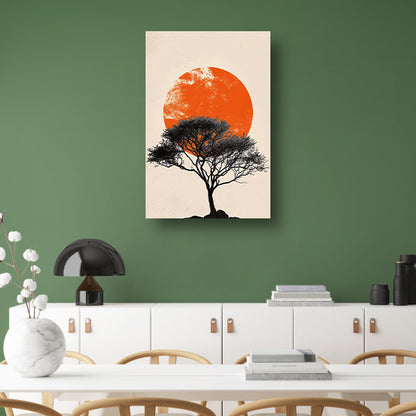 Boom silhouet tegen oranje zonsondergang achtergrond canvas