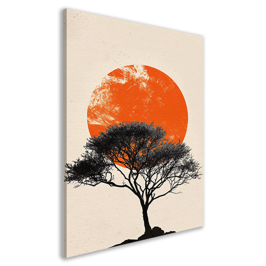 Boom silhouet tegen oranje zonsondergang achtergrond canvas