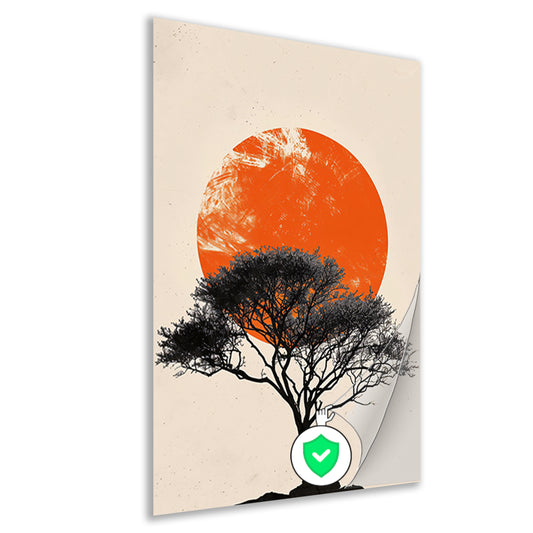 Boom silhouet tegen oranje zonsondergang achtergrond poster