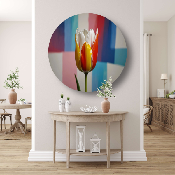 Abstracte tulp met kleurrijk patroon aluminium muurcirkel