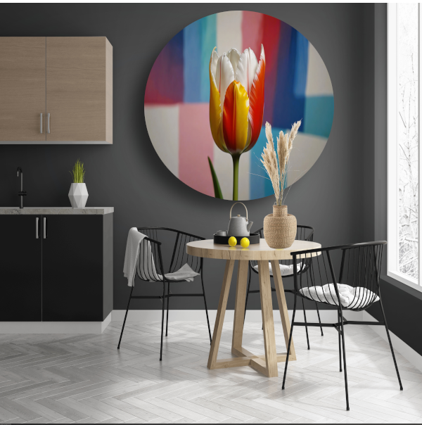 Abstracte tulp met kleurrijk patroon aluminium muurcirkel