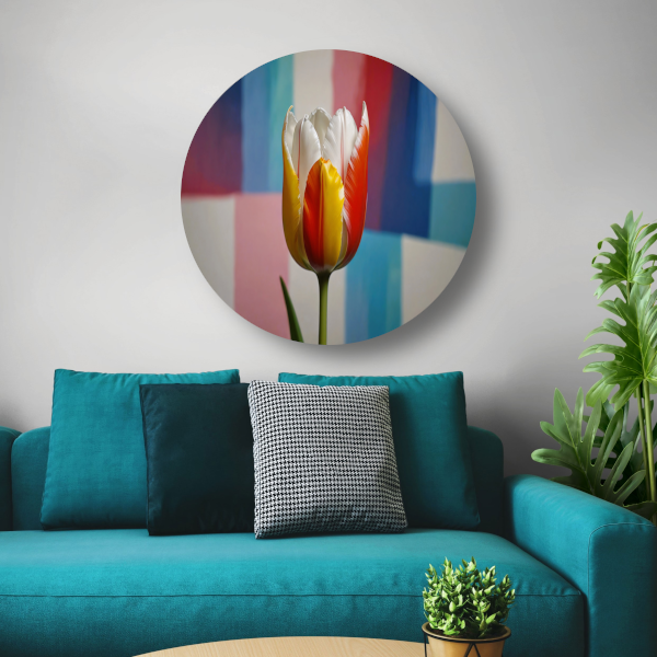 Abstracte tulp met kleurrijk patroon aluminium muurcirkel
