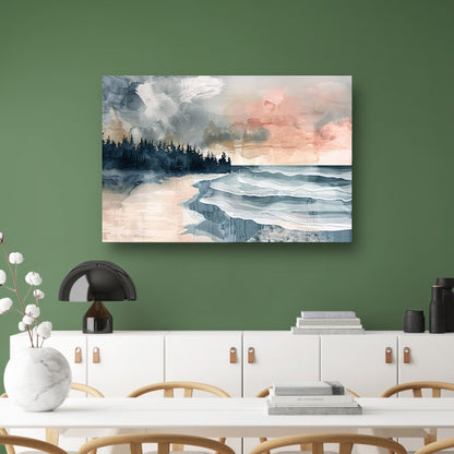 Surrealistisch strandlandschap met schilderachtige bomen poster