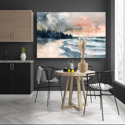 Surrealistisch strandlandschap met schilderachtige bomen poster