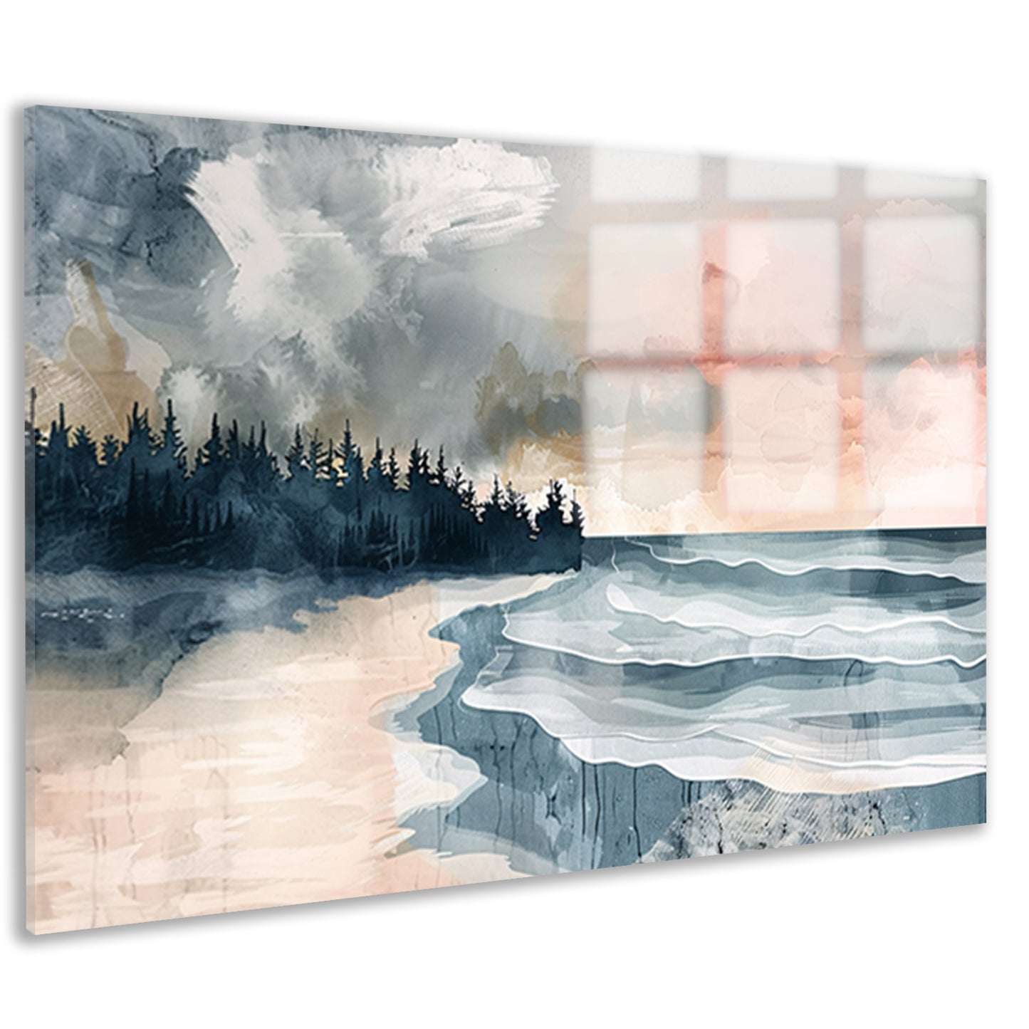 Surrealistisch strandlandschap met schilderachtige bomen acrylglas