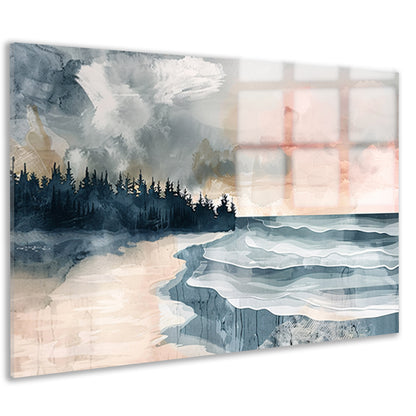 Surrealistisch strandlandschap met schilderachtige bomen acrylglas
