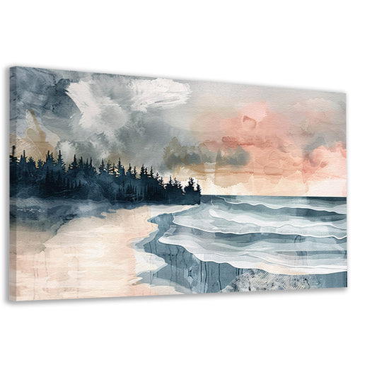 Surrealistisch strandlandschap met schilderachtige bomen canvas