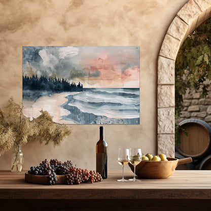Surrealistisch strandlandschap met schilderachtige bomen tuinposter