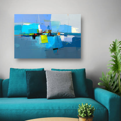 Abstract stadsgezicht in dynamische kleuren canvas met baklijst
