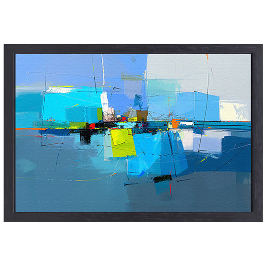Abstract stadsgezicht in dynamische kleuren canvas met baklijst