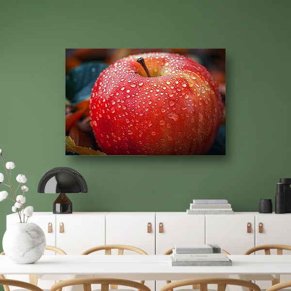 Frisse ochtenddauw op rode appel canvas