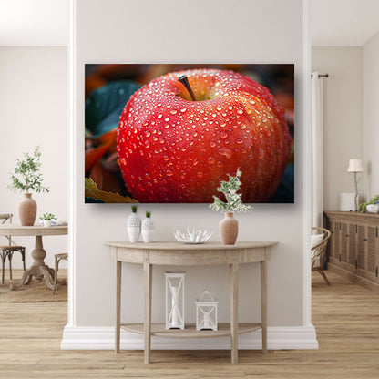 Frisse ochtenddauw op rode appel canvas