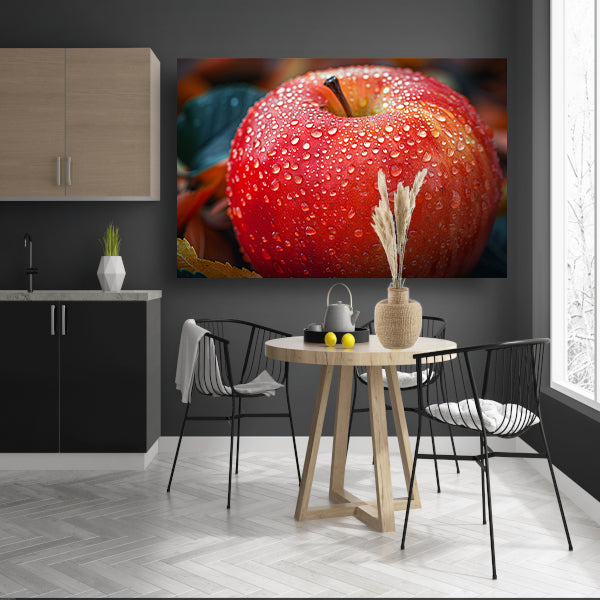 Frisse ochtenddauw op rode appel canvas