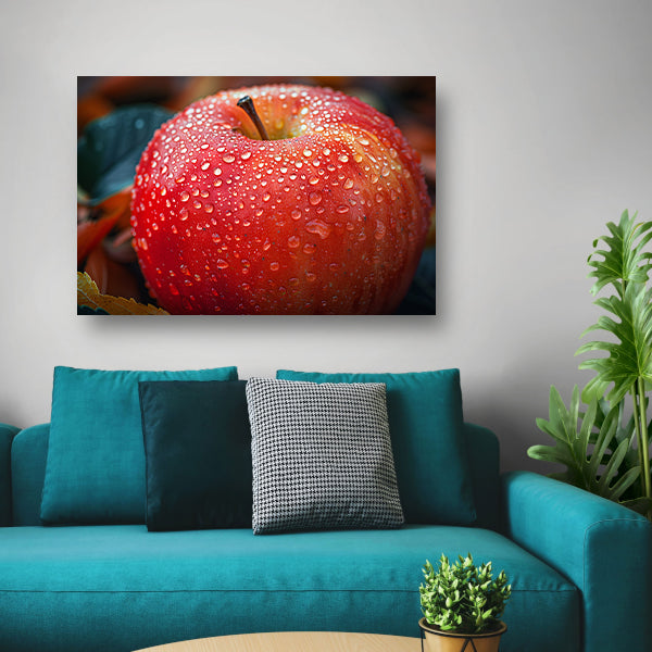 Frisse ochtenddauw op rode appel canvas