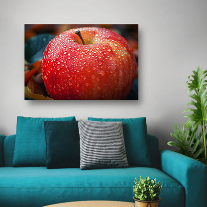 Frisse ochtenddauw op rode appel canvas