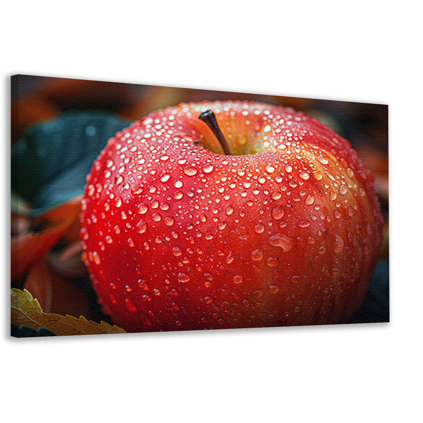 Frisse ochtenddauw op rode appel canvas