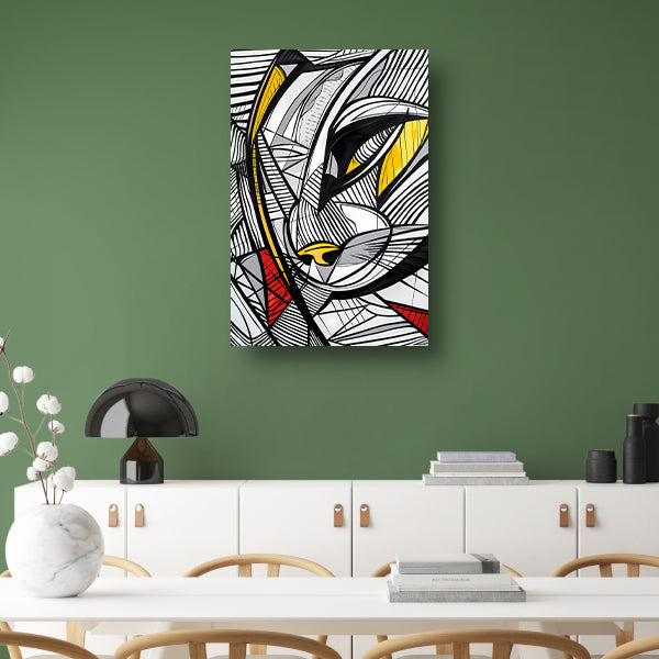 Abstracte lijntekening van een katachtige in kleur poster